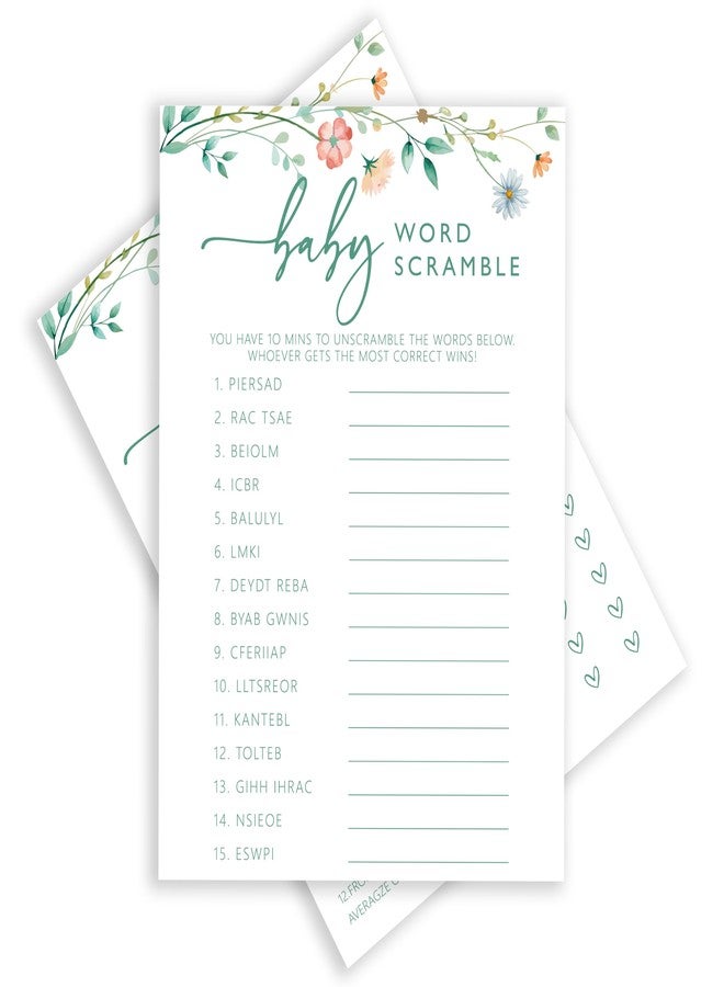 ISOVF 25 Spring Floral Baby Shower Games with 1 Answer Card (5"x7") - 2 Games Double-Sided - Oh Baby True or False & Word Scramble Game - Spring Theme Gender Neutral Party and Supplies(J10) - Image 1